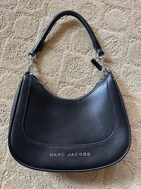 Marc Jacobs Black Leather Crescent Shoulder Bag with Silver Hardware